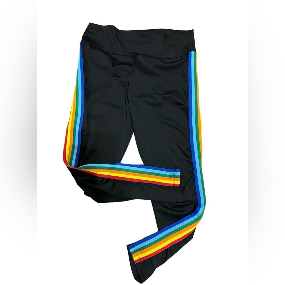 Black Active Leggings with Rainbow Side Stripes